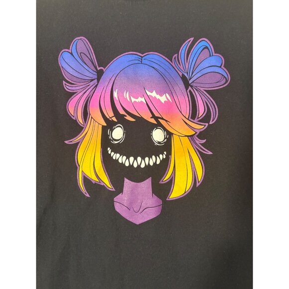 Friday Jr Black Graphic T-Shirt Large Cotton Unisex‎ W Anime Character Design - Picture 2 of 4
